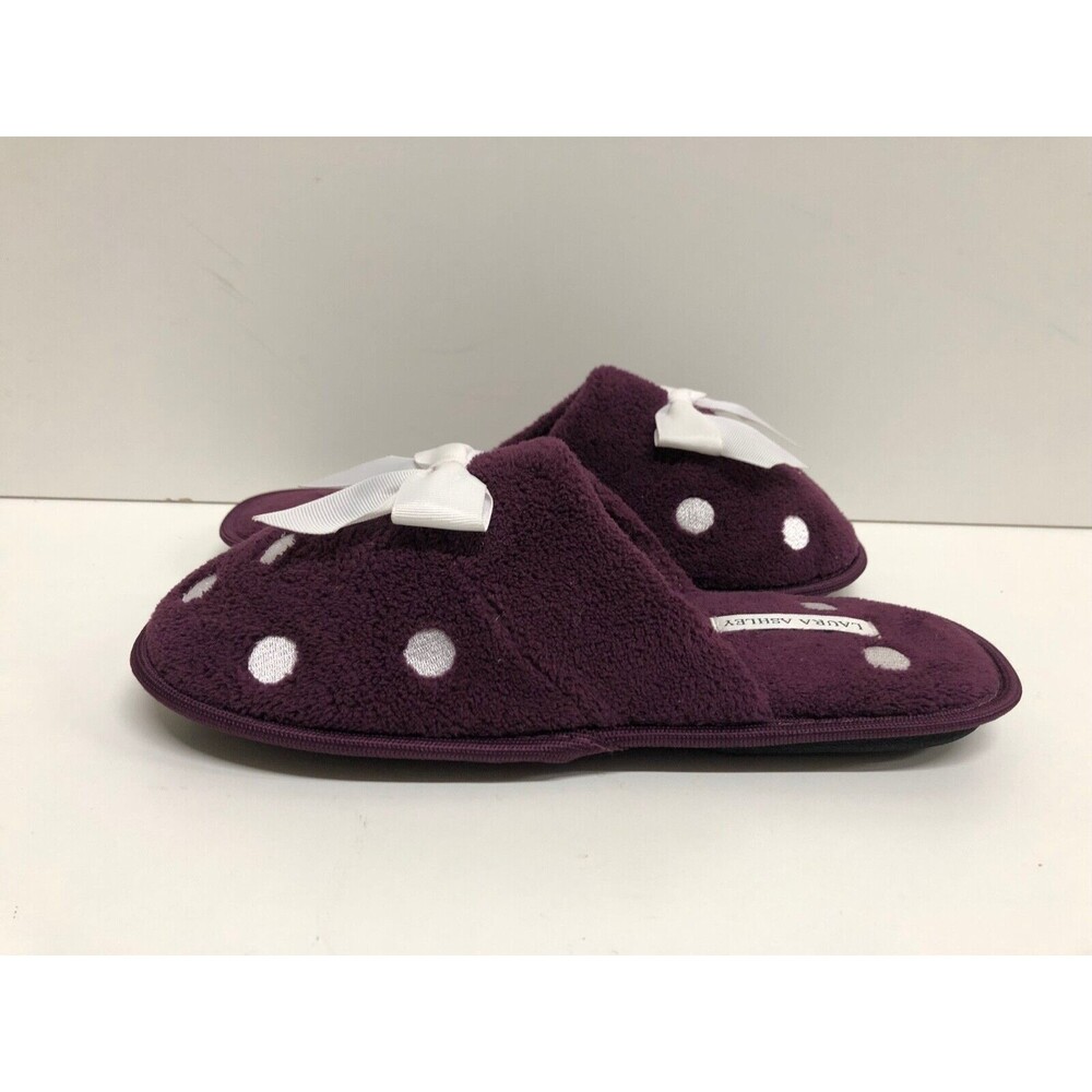Laura Ashley Women's Slippers Polka Dot purple White With Bow Size XL 9.5-10.5 - Picture 6 of 9